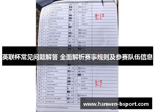 英联杯常见问题解答 全面解析赛事规则及参赛队伍信息